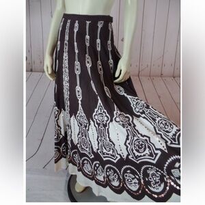 ISHYU NWT Boho Hippie Sequined Brown/Cream Festival Full Circle Maxi Skirt SZ 6